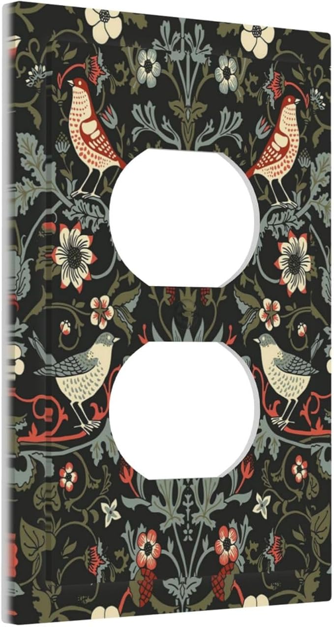 Vintage Birds Berries Mid Century Floral Flower Outlet Covers 1 Gang Duplex Light Switch Cover Decorative Switch Plates Electrical Receptacle Faceplate Wall Plate for Bedroom Living Room Decor