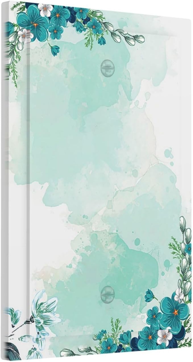 Light Switch Cover Plate Blue Green Flowers Light Green Watercolor Patterns 1 Gang No Device Blank Electrical Wall Plates Faceplate Decorative Switch Plate for Bedroom Home Decor