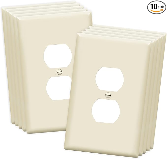 ENERLITES Duplex Receptacle Outlet Wall Plate, Jumbo Electrical Outlet Covers, Gloss Finish, Oversized 1-Gang 5.51" x 3.50", Polycarbonate Thermoplastic, 8821O-LA-10PCS, Light Almond, 10 Pack