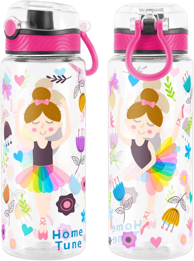 Home Tune Cute Water Bottle for School Kids Girls, BPA FREE Tritan & Leak Proof & Easy Clean & Carry Handle, 23oz/ 680ml (Dancing)