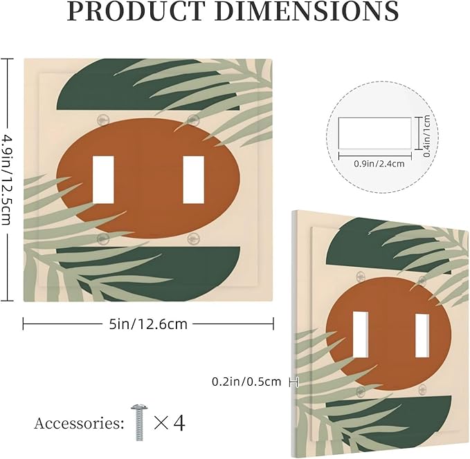 Outlet Covers Vintage Boho Sun Leaf 1 Gang Duplex Light Switch Cover Plate Decorative Wall Plates Electrical Switchplate Receptacle for Bathroom Bedroom Decor（2 Pack）