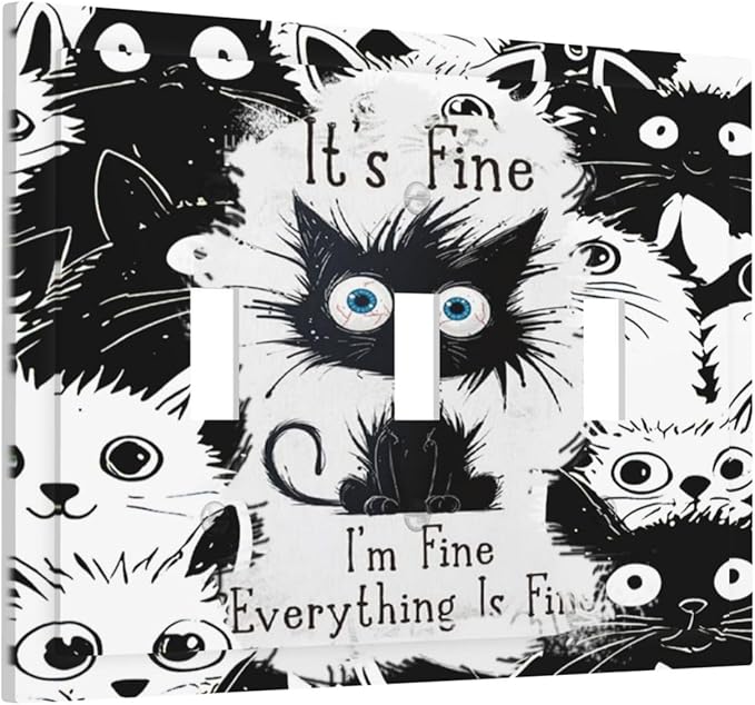 Funny Black Cat Inspirational Quotes Patterns Decorative Switch Plates 3 Gang Wall Plate Triple Toggle Light Switch Cover Faceplate Electrical Wall Panels for Kids Room Nursery Decor