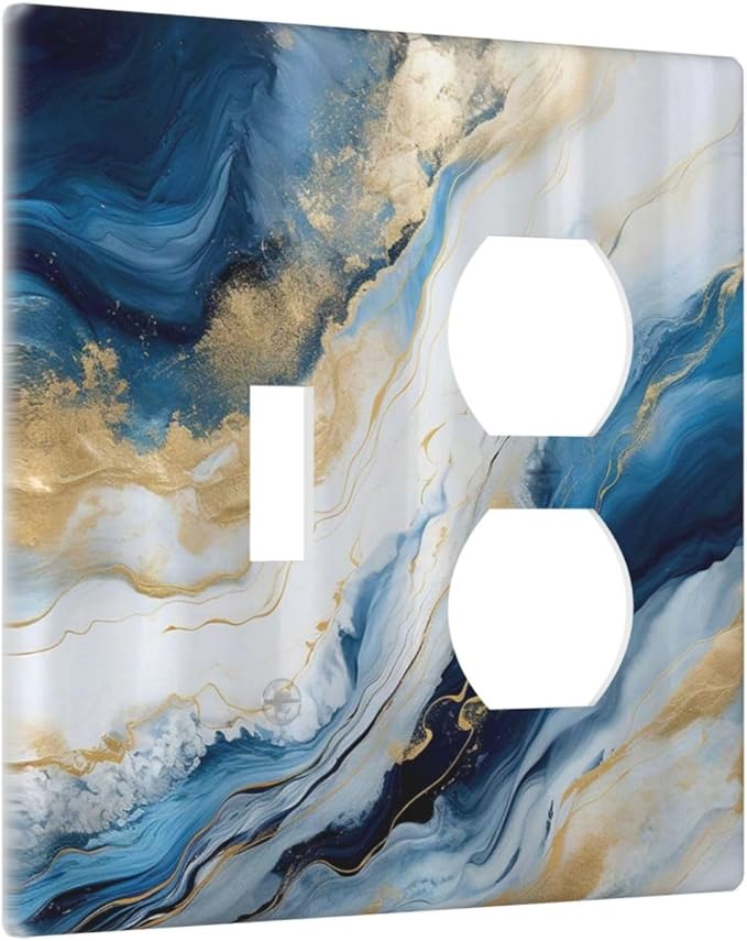 Decorative Outlet Covers Abstract Blue Granite Luxury Watercolor Marble Texture Print 2 Gang Wall Plate Cover Single Toggle Duplex Combo Two Switch Light Switch Cover Plate Jumbo Face Plate