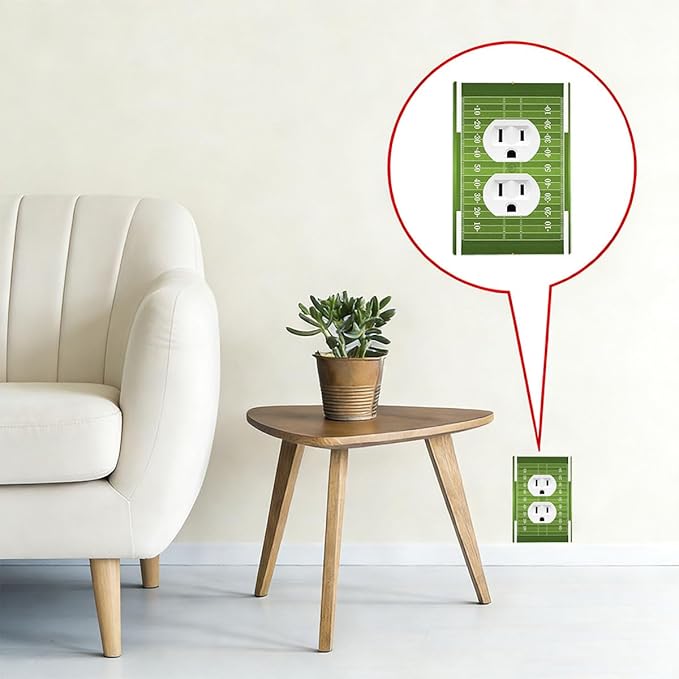 Football Field Duplex Wall Plate - 1-Gang Standard US Size Game Day Gridiron Outlet Covers, Vintage Football Design for Boys Room Decor