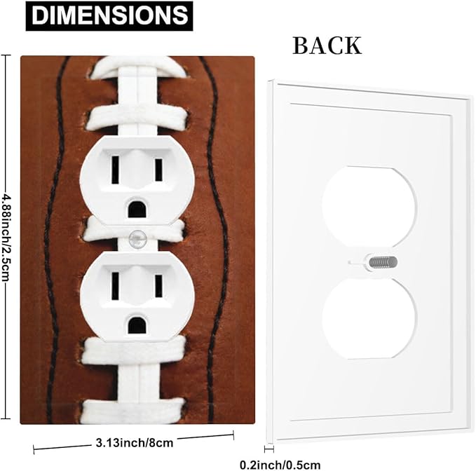 Football Laces Duplex Wall Plate - 1-Gang Standard US Size Game Day Sports Fan Outlet Covers, Vintage Leather Texture for Boys Room