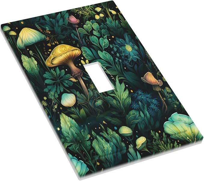 Green Dark Forest Mystical Mushroom 1 Gang Light Switch Covers Single Toggle Wall Plate Decorative Switchcover Electrical Switchplate for Country Bathroom Bedroom Kitchen Decor