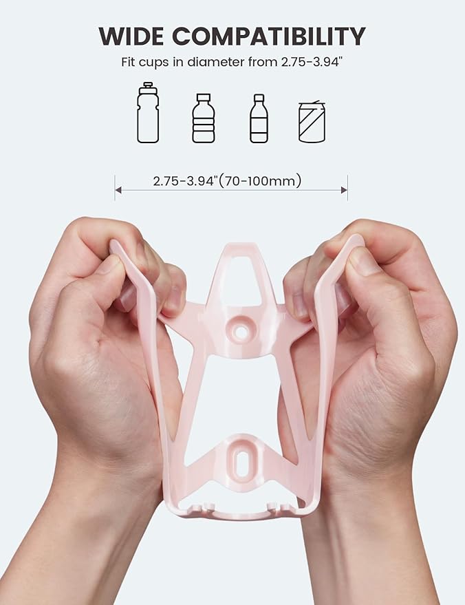 Lamicall Bike Water Bottle Holder - 1.2 Oz Ultralight & Sturdy Bike Cup Holder, Bicycle Drink Cage, Cycling Bike Water Bottle Cage with Screw Tool, for 2.75-3.94" Diameter Bottles, Pink
