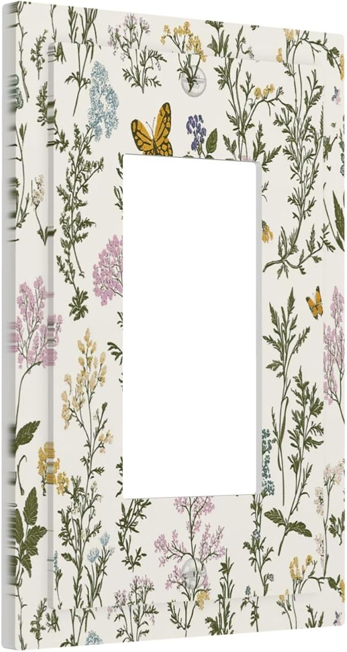 Decorative Outlet Covers Vintage Colorful Flowers Butterfly Floral 1 Gang Single Rocker Light Switch Cover Plate Wall Plates Gfci Faceplate For Bed Room Living Room Decor