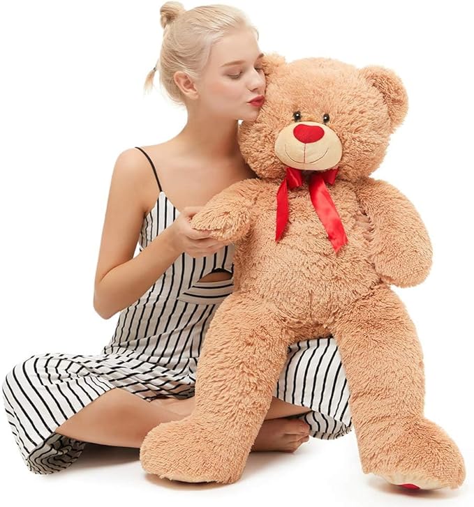 MorisMos Love Heart Giant Teddy Bear, 36 Inch Big Love Bears with Bow Tie, Large Valentines Stuffed Animals for Girlfriend, Boyfriend, Brown