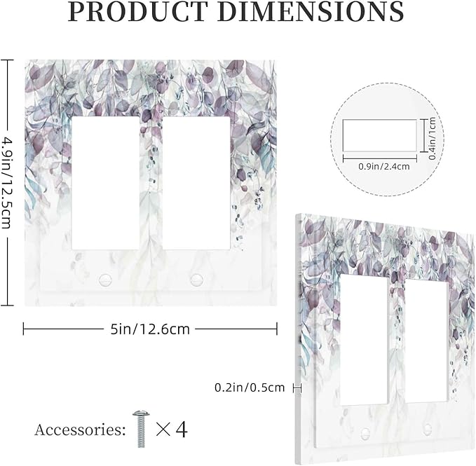 Hazy Leaves Ivy Nature Plants Eucalyptus Leave Decorative Outlet Covers 2 Gang Double GFCI Rocker Electrical Wall Panels Light Switch Cover Plate for Bedroom Home Decor
