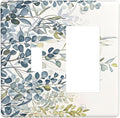 Decorative Toggle Switch Cover Plate with Green & Blue Watercolor Eucalyptus Botanical Foliage Design 2-Gang 1-Gang Standard Wall Plate Light Switch Cover for Contemporary Living Room Decor