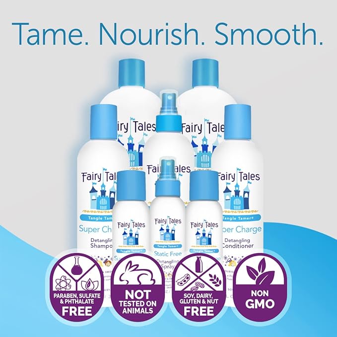 Fairy Tales Tangle Tamer Super Charge Detangling Shampoo, Conditioner, and Spray for Kids - Travel Kit - Paraben Free, Sulfate Free, Gluten Free, Nut Free - 3.3 oz (Pack of 3)