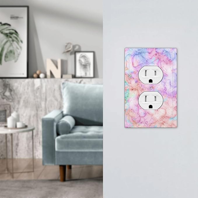 Decorative Switch Plate Covers Cute Marble Texture 1 Gang Receptacle Duplex Wall Plate Light Switch Cover Single Dual Device Outlet Plate Pink Purple Gold Abstract Electrical Faceplate for Nursery