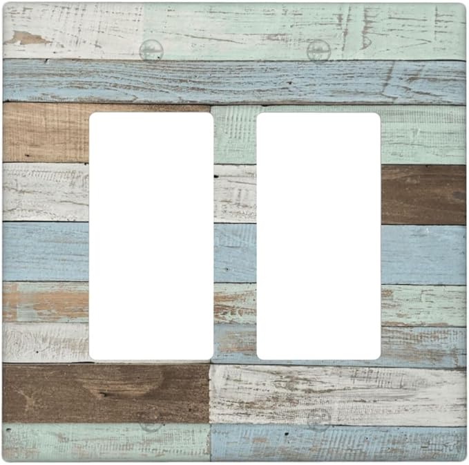Farmhouse Wood Vintage Double Gang Rocker Decorative Light Switch Cover, 2-Gang Wall Plate Outlet Cover