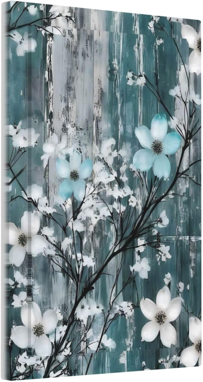 Rustic Blue Watercolor Flower Wooden Background Light Switch Cover Plate 1 Gang No Device Blank Electrical Wall Plates Faceplate Decorative Switch Plate for Bedroom Living Room Decor