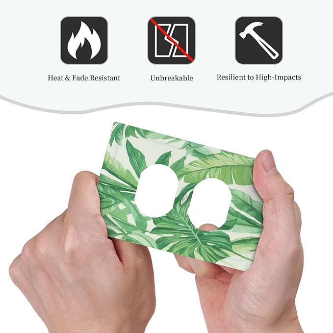 Outlet Covers Tropical Palm Tree Leaf Green Plant 1 Gang Duplex Light Switch Cover Decorative Switch Plates Electrical Receptacle Faceplate Wall Plate For Bed Room Living Room Decor
