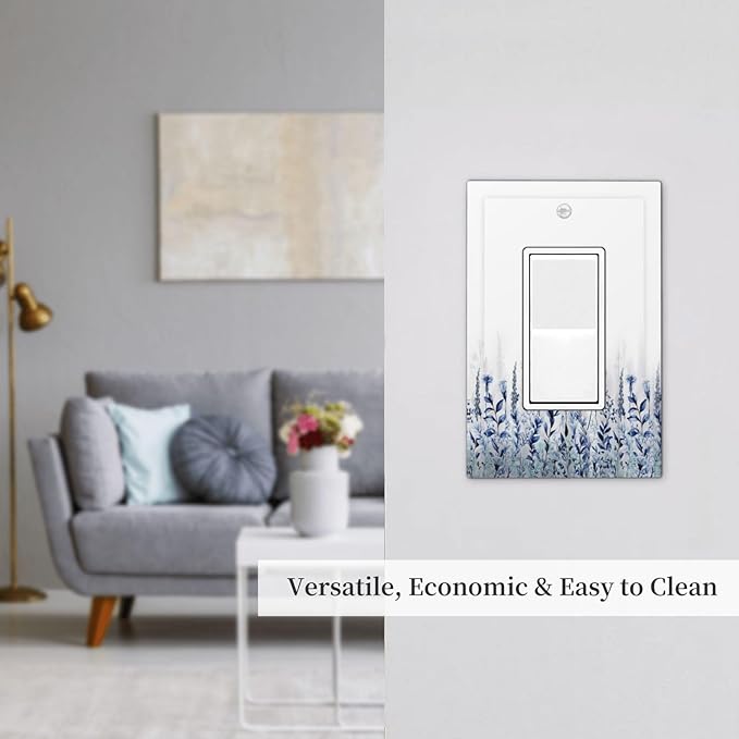 Decorative Outlet Covers Rustic Blue Plants Wildflowers Boho Leaves Bohomian 1 Gang Single Decora GFCI Device Light Switch Covers Plate 1 Rocker Wall Plate Jumbo Switch Plate Cover