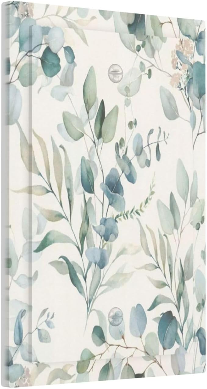 Boho Green White Eucalyptus Leaf Floral Light Switch Cover Plate 1 Gang No Device Blank Electrical Wall Plates Faceplate Decorative Switch Plate Covers for Farmhouse Living Room Decor