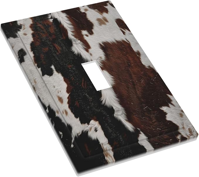 Cowhide Print Abstract Animal Fur Rustic Decorative Light Switch Cover 1 Gang Single Toggle Device Electrical Faceplate Switchplates Decorator Outlet Wall Plate for Farmhouse Home Decor