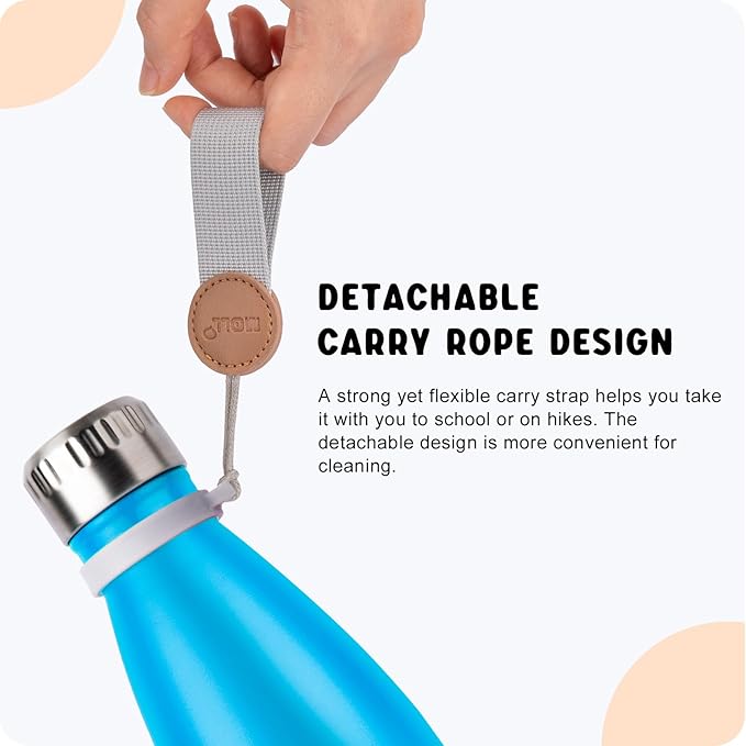 Kids Water Bottle for School-9 oz Stainless Steel Double Wall Vacuum Insulated Sports Water Bottle Reusable Metal Leak Proof Cola Shape Flask for Girls (Sky Blue)