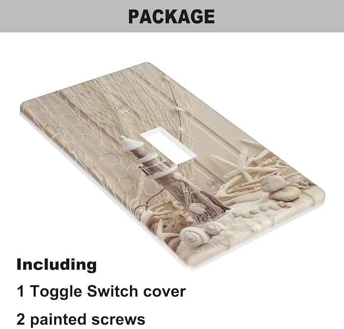 Coastal Nautical Light Switch Cover Plate Sea Shell Fishing Net Lighthouse Starfish Single Toggle Wall Plate 1 Gang Switchplate Home Decor for Living Room Kitchen 4.5"x 2.76"