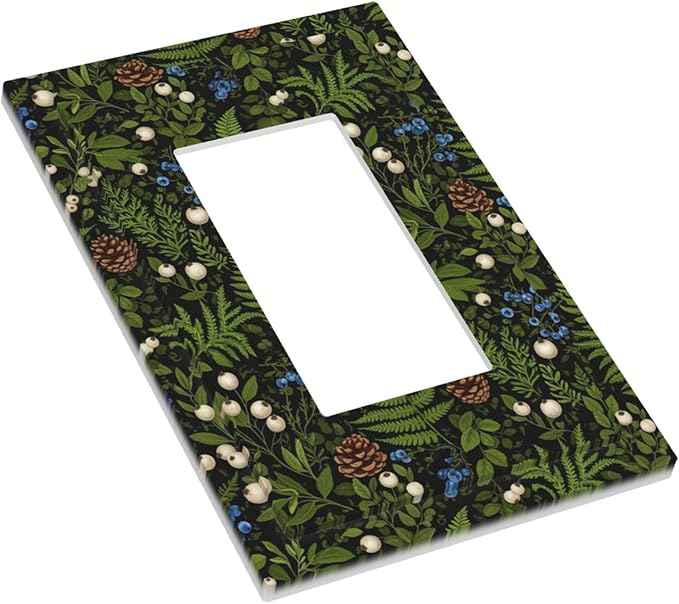Mystical Forest Floor Single Rocker Switch Cover - 1-Gang Standard US Size Dark Botanical Fern & Berry Light Switch Covers, Cottagecore Woodland for Farmhouse Home Decor