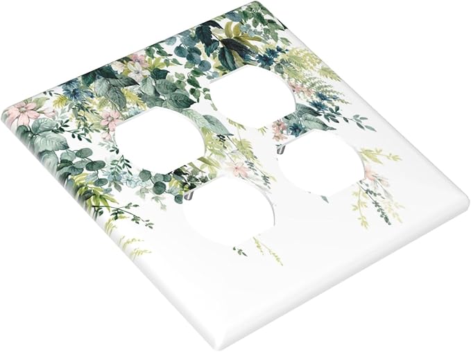 Colorful Plant Flower Sage Eucalyptus Leaves Outlet Covers 2 Gang Double Duplex Decorative Light Switch Covers Electrical Wallplates Socket Faceplate for Bedroom Living Room Decor