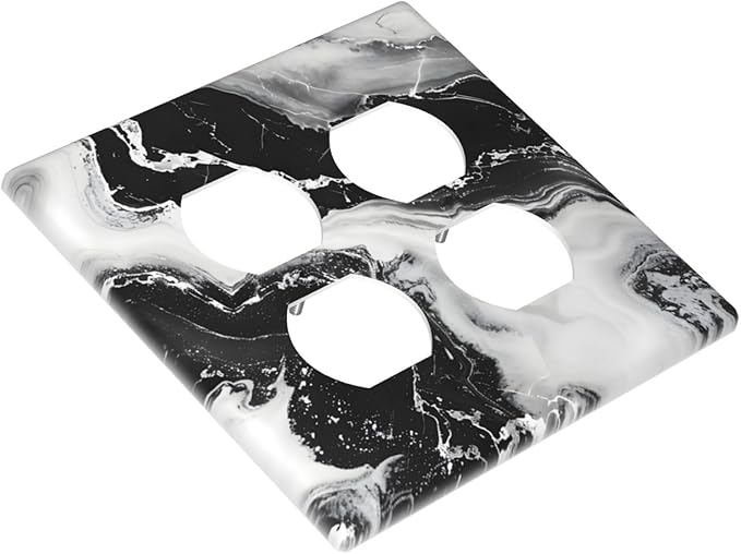 Ink Painting Marble Black White Abstract Luxurious Print Outlet Covers 2 Gang Double Duplex Decorative Light Switch Covers Electrical Wallplates Socket Faceplate for Kitchen Office Decor