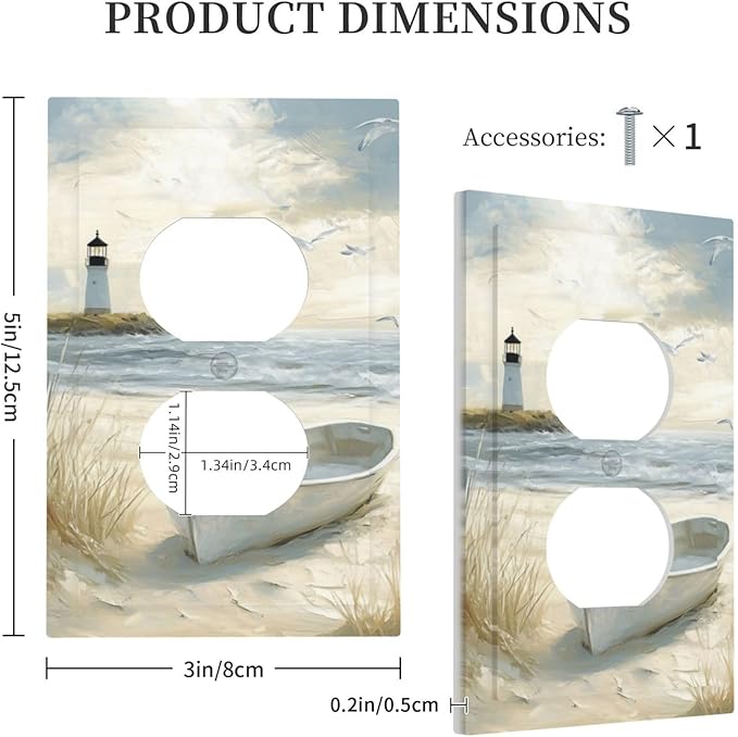 Sea Beach 1 Gang Electrical Duplex Outlet Covers Light Switch Cover Old Ship Reed Lighthouse Seascape Receptacle Wall Plate Decorative Faceplate for Country Bedroom Kitchen Living Room Decor