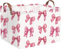 Rectangular Pink Girls basket,Delicate pink bow girls nursery laundry basket,Pink Laundry Hamper,kids waterproof collapsible canvas basket,Toy bins,Girls Room decor(Bowknots)