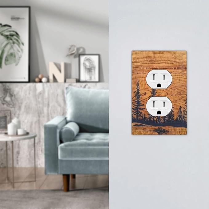 Forest Pine Tree Woodland Woods Grain Decorative Outlet Light Switch Cover 1 Gang Receptacle Duplex Outlet Covers Wall Plate, Unbreakable Polycarbonate Thermoplastic Face Plate Cover(Not Wood)