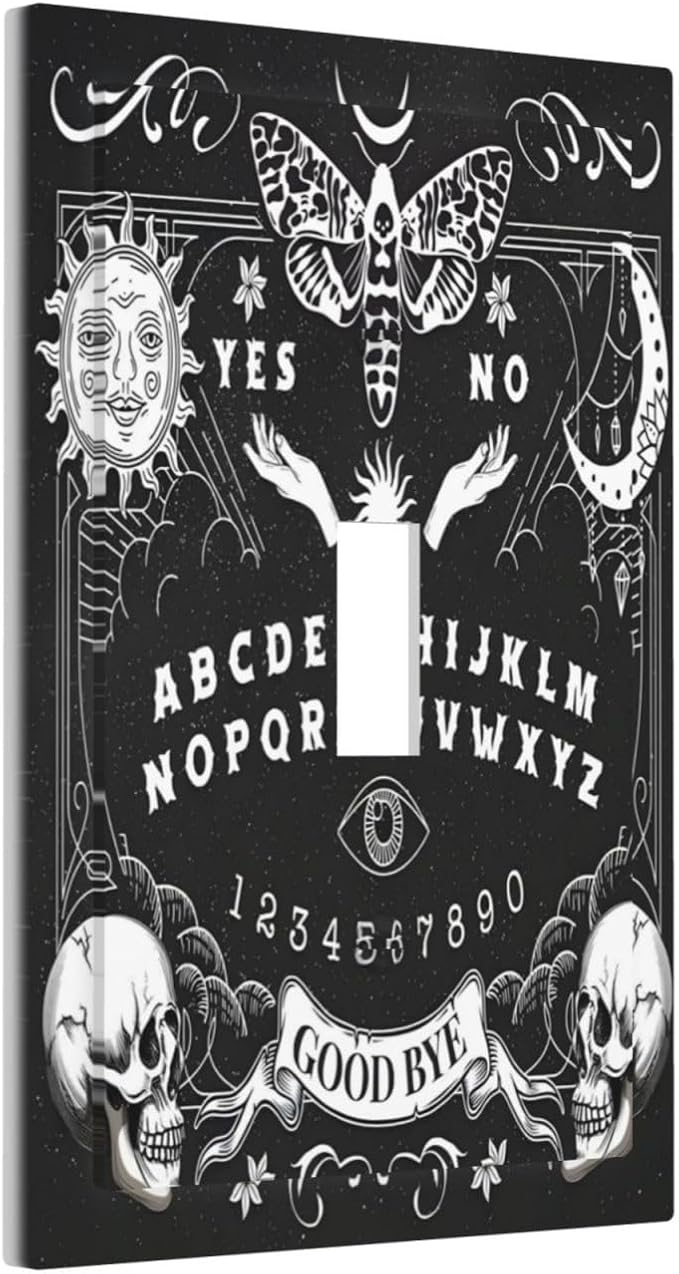 Black Witchy Skeleton Skull Gothic Sun Moon Decorative Light Switch Cover 1 Gang Single Toggle Device Electrical Faceplate Switchplates Decorator Outlet Wall Plate for Bedroom Living Room Decor