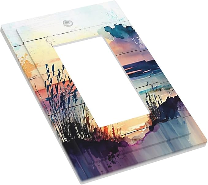 Outlet Covers Sunset Beach Abstract Watercolor 1 Gang Wall Plate Single Rocker Light Switch Cover Nature Coastal Decorative GFCI Receptacle Cover Electrical Switchplate for Home Decor
