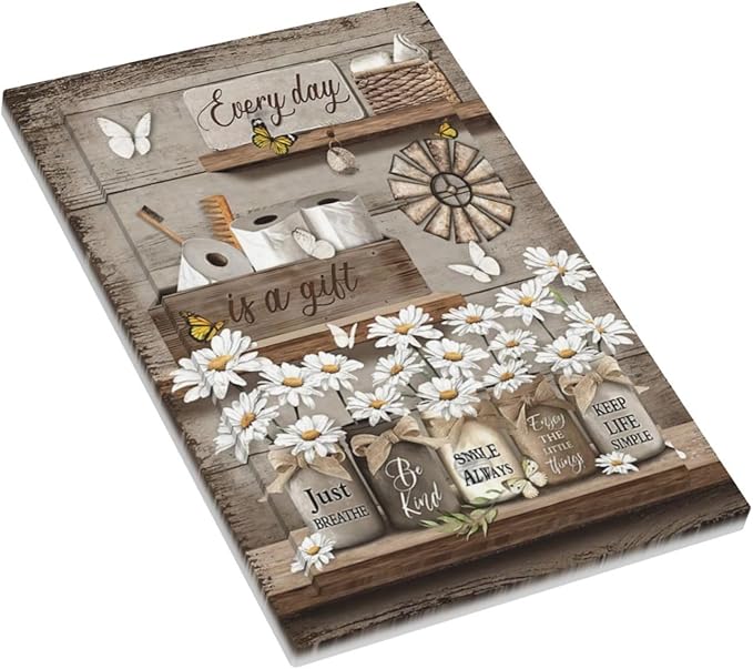 Rustic Daisy Flower Butterfly Inspirational Cottage Light Switch Cover Plate 1 Gang No Device Blank Electrical Wall Plates Faceplate Decorative Switch Plate Covers for Farmhouse Bedroom Decor