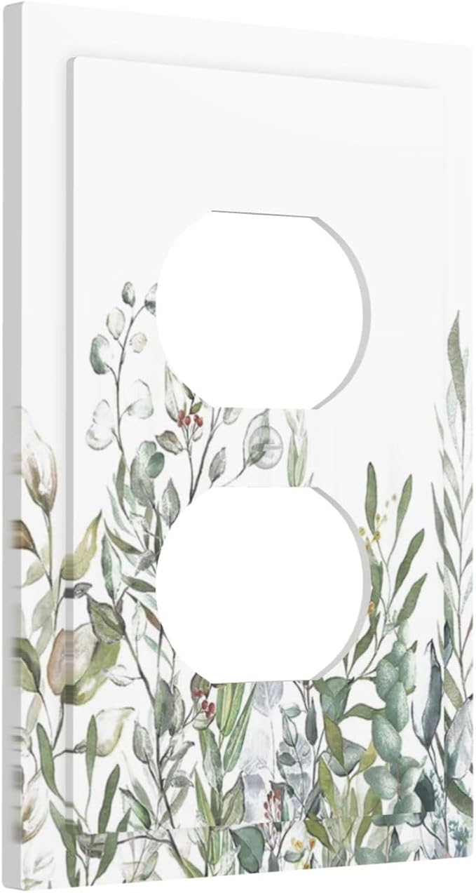 Wildflower Garden Rustic Green Leaf Floral Outlet Covers 1 Gang Duplex Light Switch Cover Decorative Switch Plates Electrical Receptacle Faceplate Wall Plate for Bed Room Living Room Decor