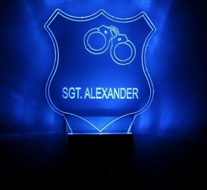 Night Light Multi Color Personalized LED Plug-in, Ultra-Slim Touch Night Light Smart Dusk to Dawn Sensor, Kids Children's Bedroom Kitchen Bathroom Hallway Play Room Variations (Police Badge)