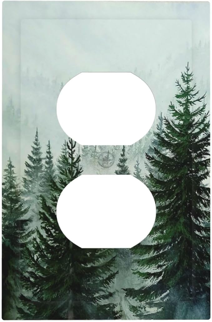 Forest Pinetrees Misty Landscape Nature Outlet Covers 1 Gang Duplex Electrical Receptacle Faceplate Light Switch Cover Wall Plate Decorative Switch Plates for Bedroom Farmhouse Decor