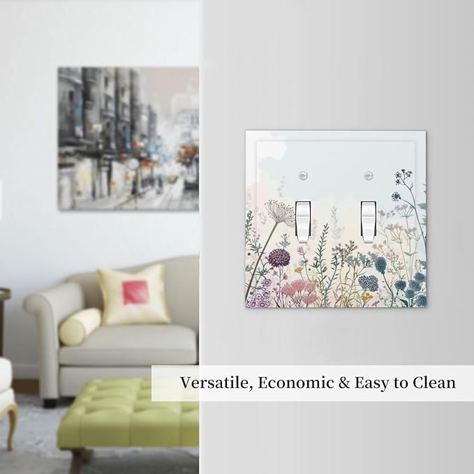 Colorful Wildflower Watercolor Dandelion Floral Decorative Switch Plates 2 Gang Double Toggle Outlet Light Switch Cover Wall Plate Electrical Faceplate For Cabin Home Decor