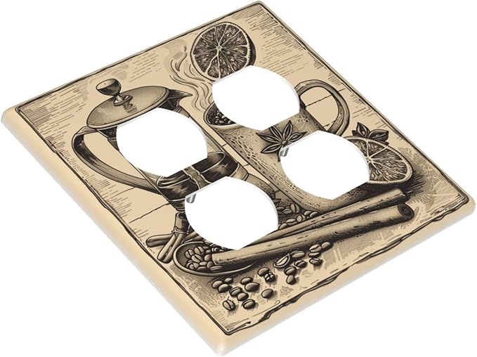 Decorative Outlet Covers Beige Vintage Rustic Coffee Beans Spice 2 Gang Decorative Switch Plate Double Duplex Wall Plates Switch Plates and Outlet Covers for Kitchen Coffee Bar Decor