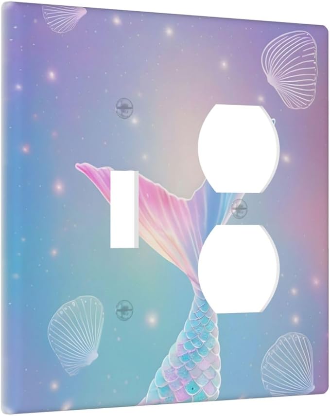 Cute Mermaid Pink Tail Scales Shells Colorful Ocean Wallplates 1 Toggle 1 Duplex Switch Plate Electrical GFCI Faceplate Decorative Light Switch Covers for Kids Room Nursery Decor