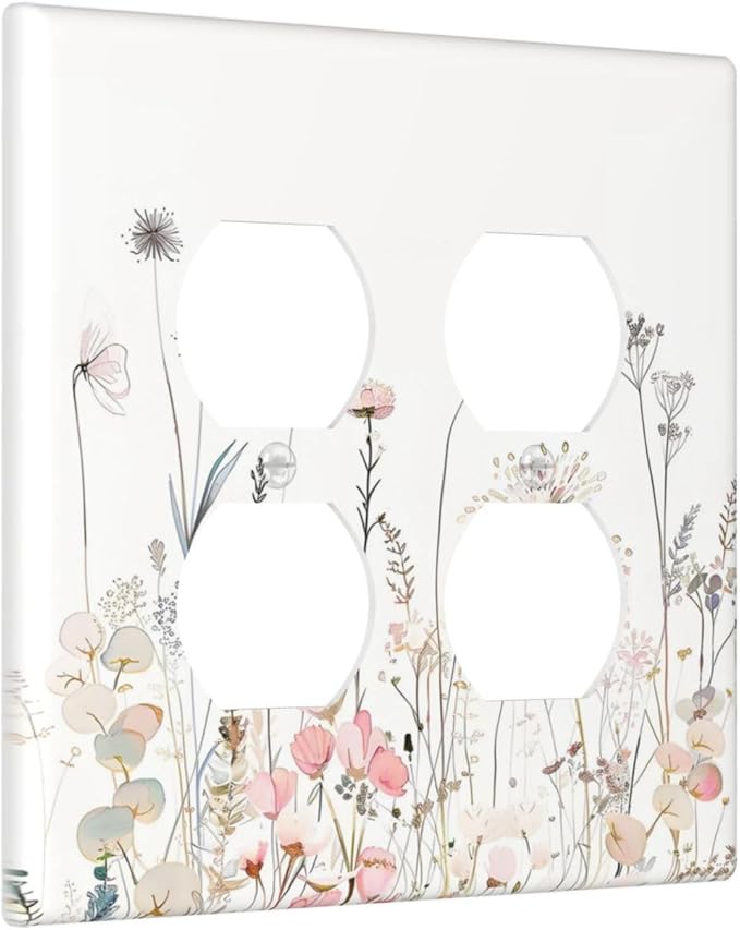 Floral Watercolor Wildflower Dandelion Plant Outlet Covers 2 Gang Double Duplex Decorative Light Switch Covers Electrical Wallplates Socket Faceplate for Farmhouse Bed Room Decor