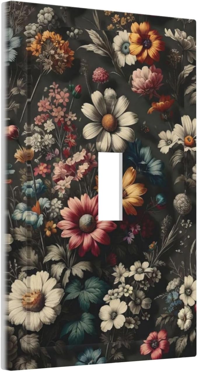 Decorative Light Switch Plate Covers Bohemian Colorful Floral Blue White Yellow Red Flowers 1 Gang Wall Plate Single Toggle Switch Cover Plate Jumbo Electrical Switchplate Receptacle