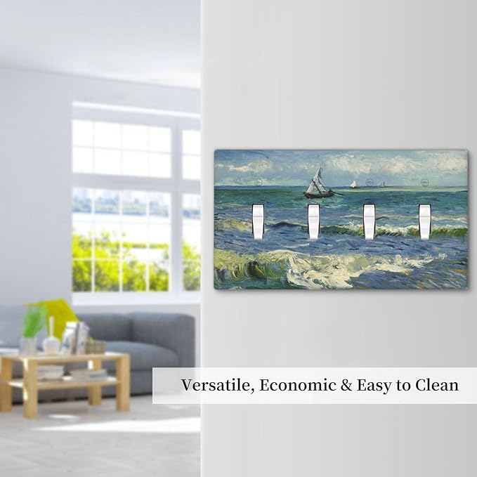 Nautical Ocean Waves Sailboat Painting Blue Sky Light Switch Covers Quad Toggle Electrical Faceplate 4 Gang Wall Plate Decorative Switch Plates Cover for Bathroom Bedroom Decor