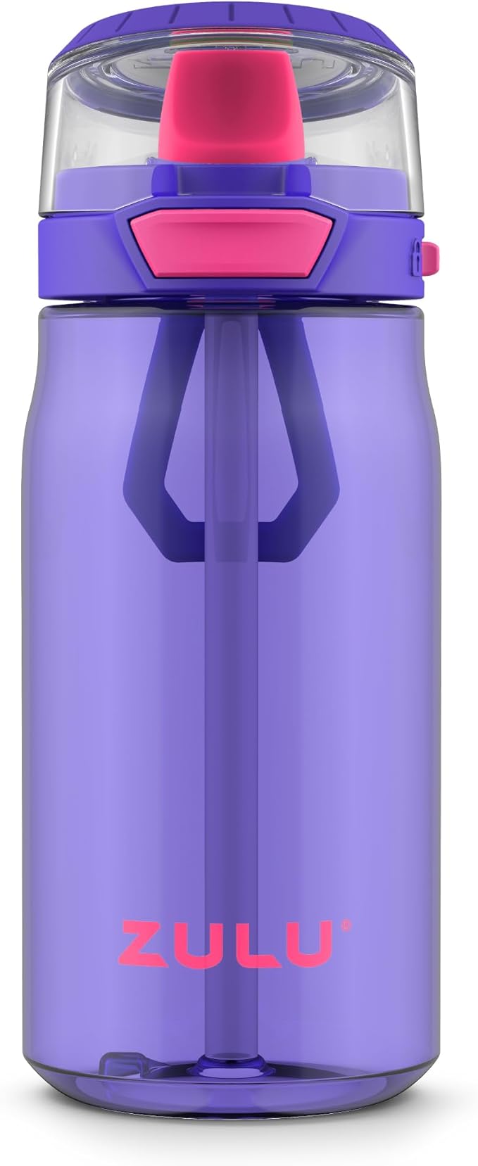Zulu Kids Flex 16oz Tritan Plastic Water Bottle with Silicone Spout, Leak-Proof Locking Flip Lid and Soft Touch Carry Loop for School Backpack, Lunchbox, and Outdoor Sports, Purple