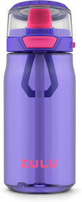 Zulu Kids Flex 16oz Tritan Plastic Water Bottle with Silicone Spout, Leak-Proof Locking Flip Lid and Soft Touch Carry Loop for School Backpack, Lunchbox, and Outdoor Sports, Purple