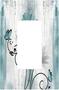 Light Switch Cover Plate Teal Daisy Floral Butterfly Vintage Wood 1 Gang Outlet Covers Single Rocker Decorative Switch plates Electrical Wall Plates GFCI Receptacle for Bathroom Bedroom Decor