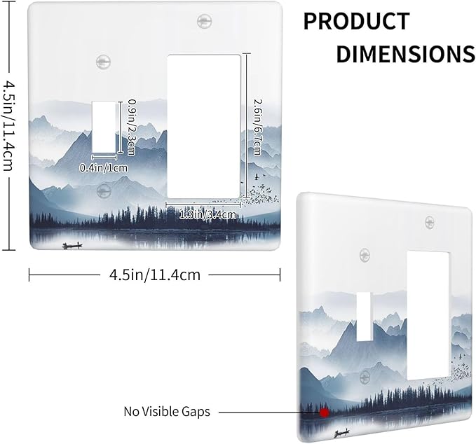 Outlet Covers Mountain Foggy Lake Boat Grey Blue Forest Birds 1 Toggle 1 Rocker Combination Decorative Wall Plate Light Switch Cover Plate Electrical Switch Plates for Bedroom living Room