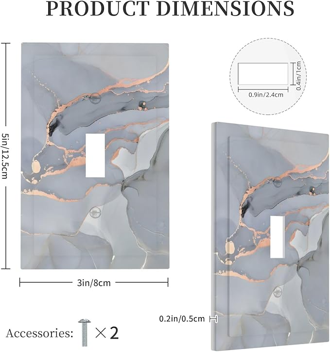 Gray And Gold Marble Abstract Luxury Print Decorative Light Switch Cover 1 Gang Single Toggle Device Electrical Faceplate Switchplates Decorator Outlet Wall Plate for Bathroom Kitchen Bedroom Decor