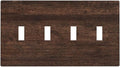 Decorative Switch Plate Cover with Rustic Dark Wood Grain & Vintage Style Design 4 Gang Artistic Wall Plate Unique Quad Toggle Light Switch Covers for Kitchen/Living Room