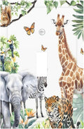 Elephant Giraffe Jungle Animals Leopard Zoo Decorative Light Switch Cover 1 Gang Single Toggle Device Electrical Faceplate Switchplates Decorator Outlet Wall Plate for Kids Room Nursery Decor